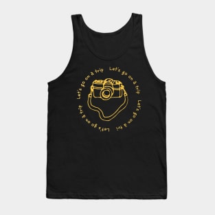 Lets go on a trip,camera,black,yellow Tank Top